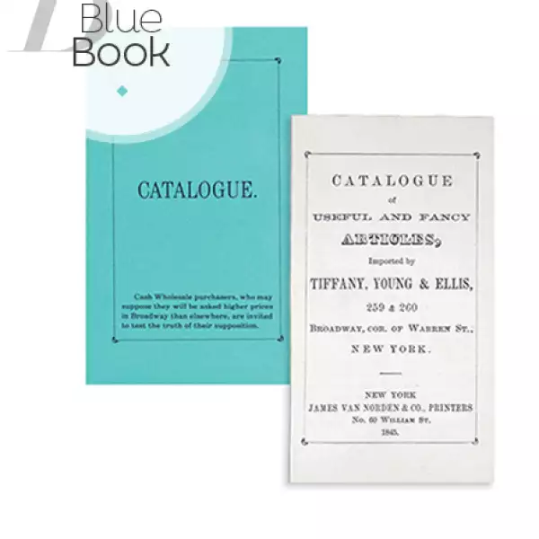 En 1845 Tiffany presentó en Estados Unidos el primer catálogo de venta por correo llamado Blue Book.