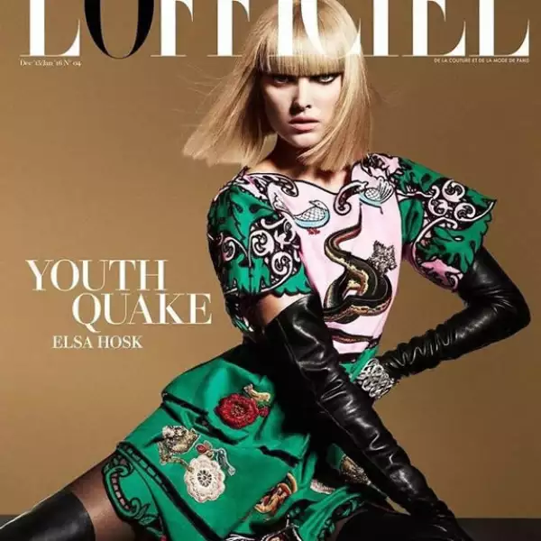 L`Officiel Malasia: Con un súper bob y un fleco de impacto, Elsa Hosk protagoniza la portada con una foto de Jack Waterlot.