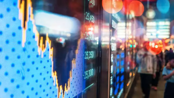 Financial stock exchange market display screen board on the street