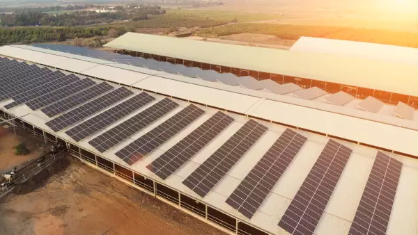 Solar panels renewable energy aerial view