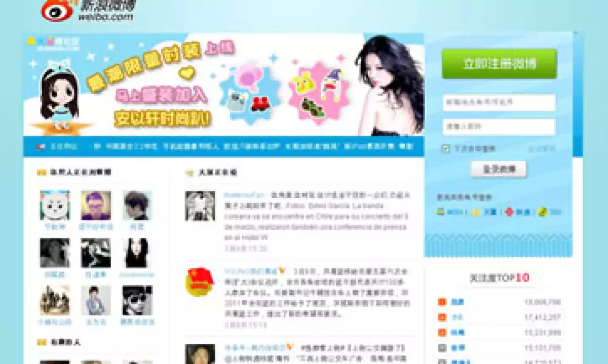 Weibo, que en chino significa microblog, está gestionado por varias empresas, la mayor de ellas Sina. (Foto: Tomada de weibo.com)