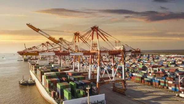 Container terminal handling area, aerial view