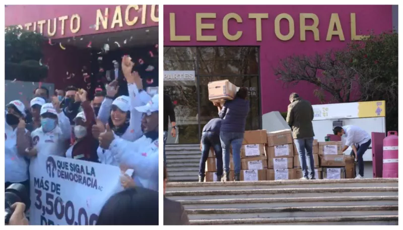 Que Siga la Democracia entrega más firmas al INE