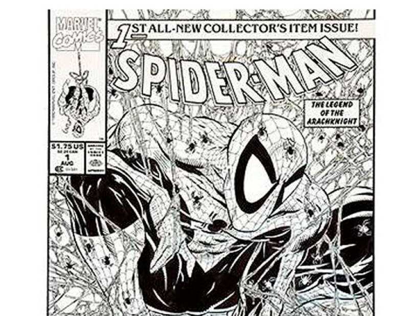 La pieza de McFarlane, que muestra al Hombre Araña dándole un golpe en la panza a Hulk, era parte de una colección de arte original propiedad de Martin Shamus