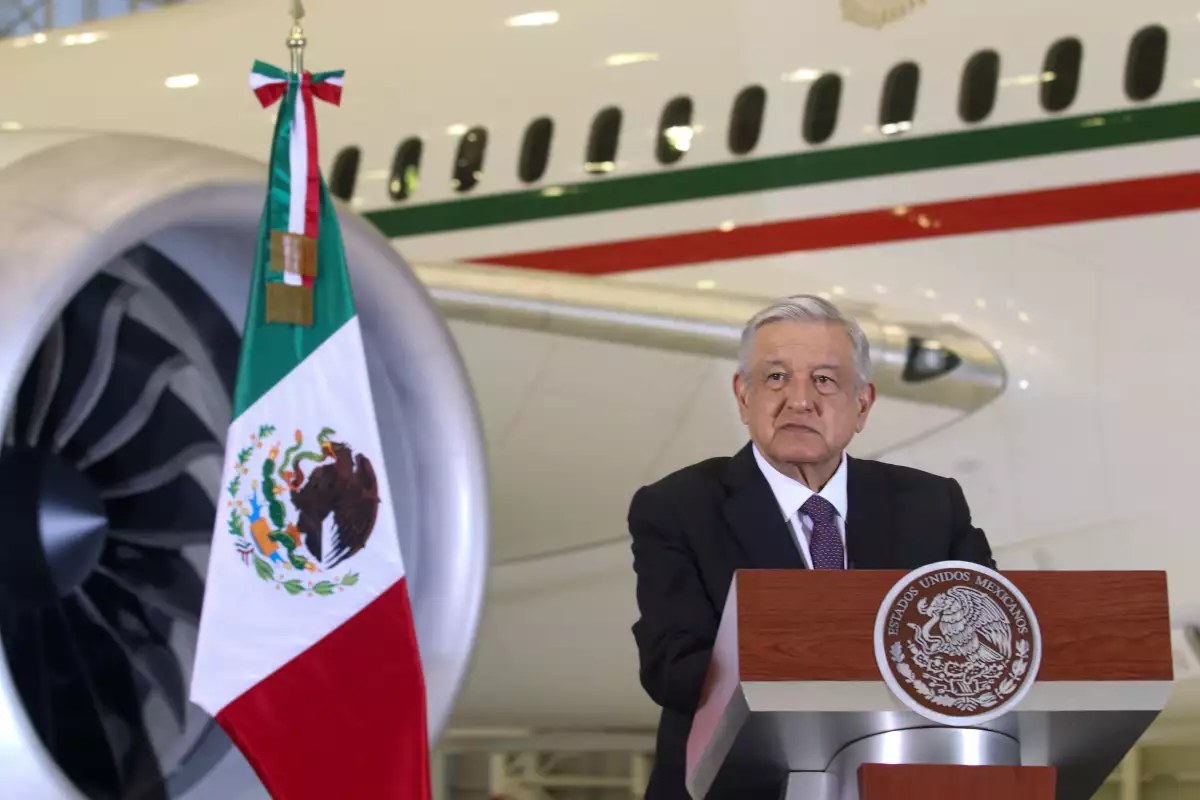 Andrés Manuel López Obrador, presidente de México, durante la conferencia matutina en el 6/o Grupo Aéreo de la Zona de Hangares del Aeropuerto Internacional de la Ciudad de México