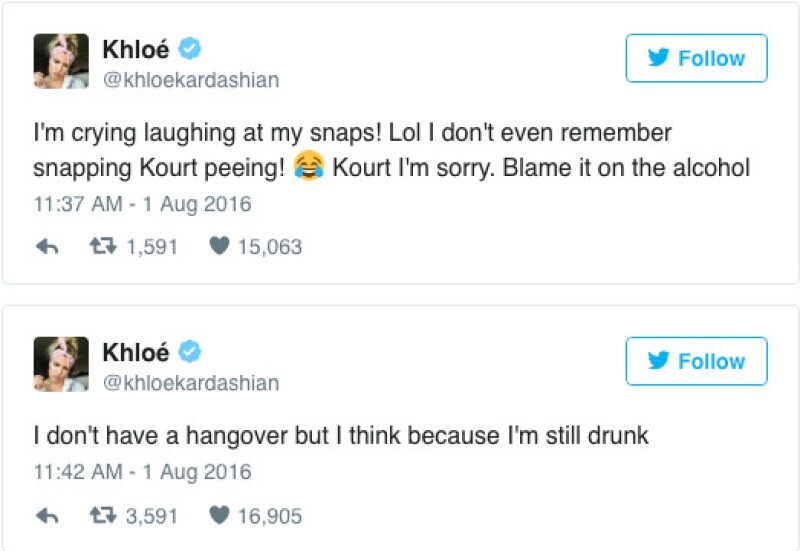 Khloé incluso tuiteó que no recuerda haber grabado a Kourtney en el baño.