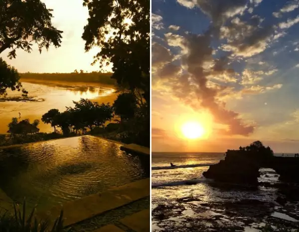 Izquierda: Bahía Jimbaran. Derecha: Tanah Lot.