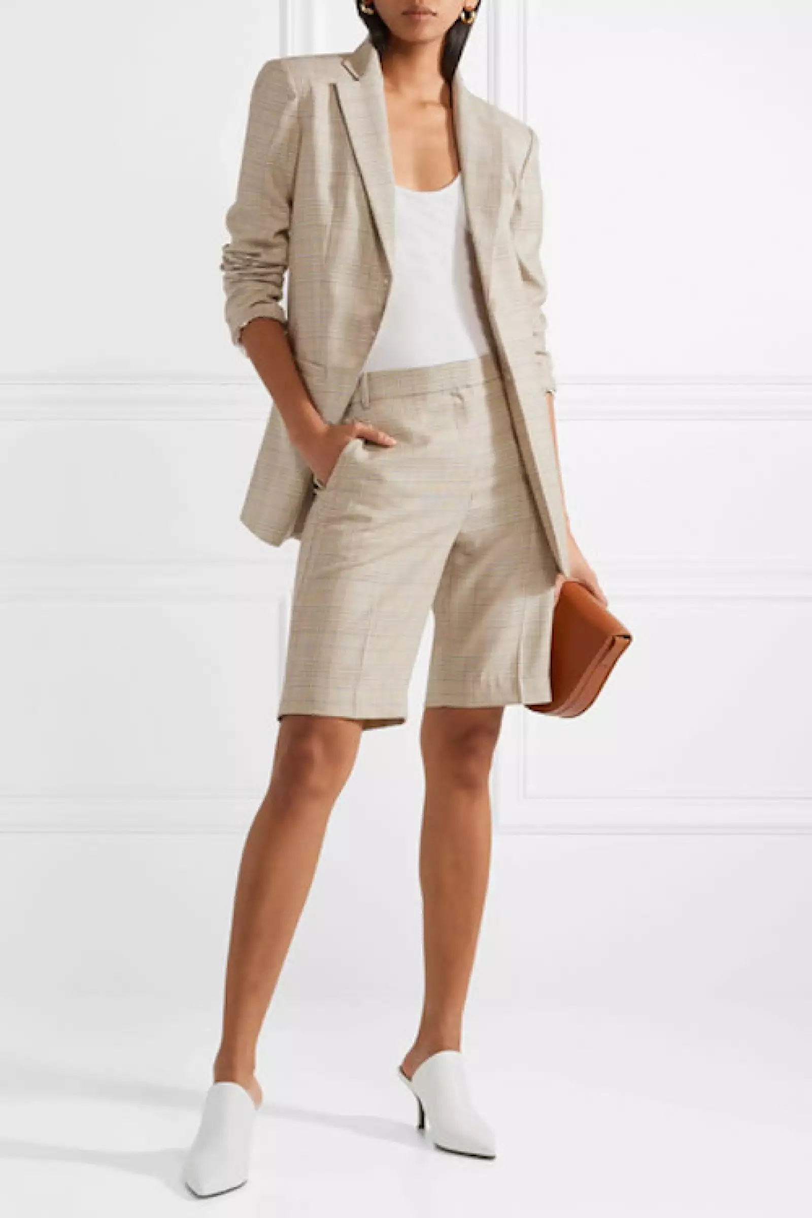 TIBI Cooper Prince of Wales checked wool and silk-blend shorts