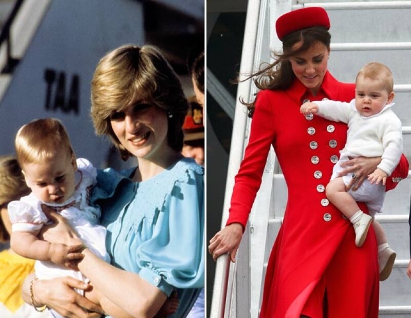 Kate bajando del avión a su llegada a Nueva Zelanda igual que Diana 31 años antes con Guillermo.