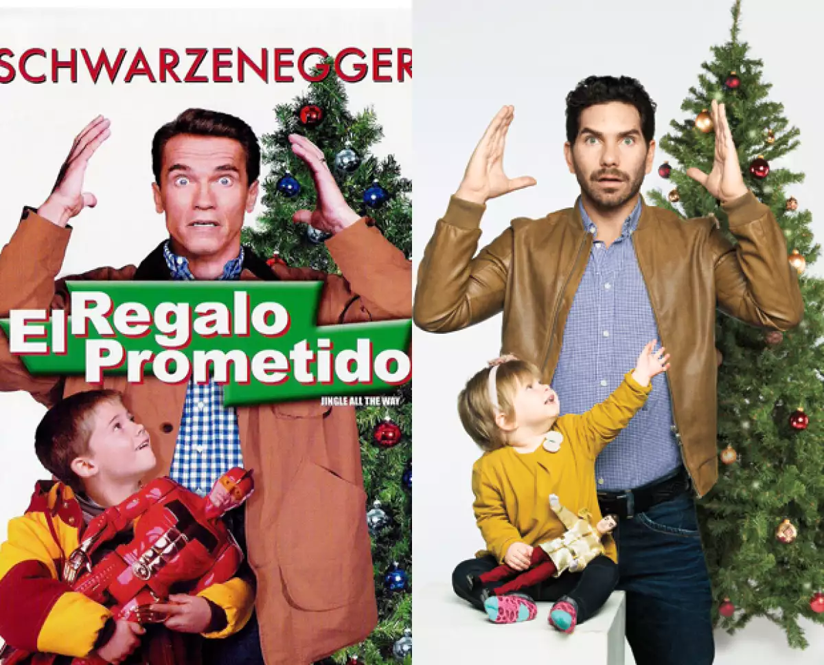 Arap y Paloma Bethke recrearon el poster de Jingle All The Way, ella tiene apenas 13 meses de edad y se integra a una familia donde la tradición del pavo es la más importante.