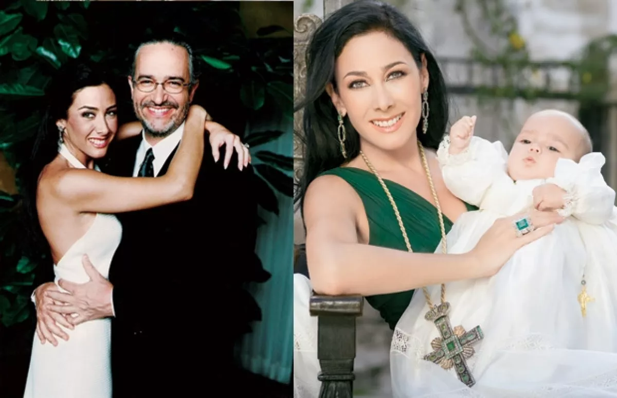 Ricardo Salinas Pliego se casó el 25 de octubre de 2001 con María Laura Medina. A la derecha vemos a María Laura con uno de los mellizos.