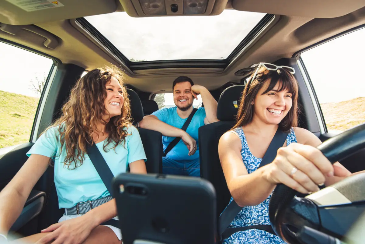 friends in car. road trip