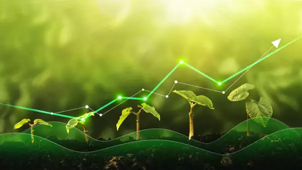 Plantas creciendo con una gráfica hacia arriba.