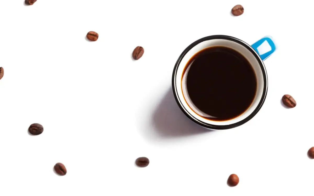 Cup of black coffee. top view. copy space