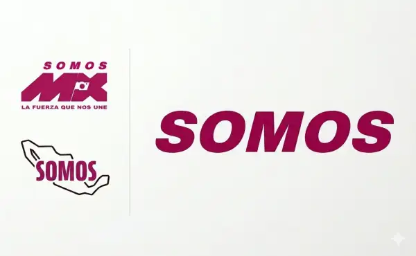 El nuevo partido Somos tuvo que modificar su identidad gráfica. Primero aparecía Somos MX en color rosa, luego la misma palabra sobre un mapa de México, al final quedó solo la palabra Somos en rosa con fondo blanco.