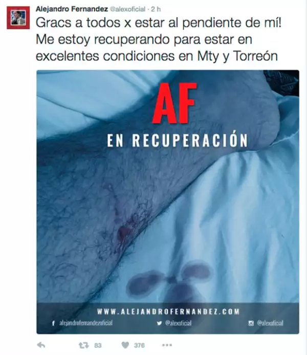 Con esta imagen, Alejandro informó a sus fans que a pesar del accidente se encontraba bien.