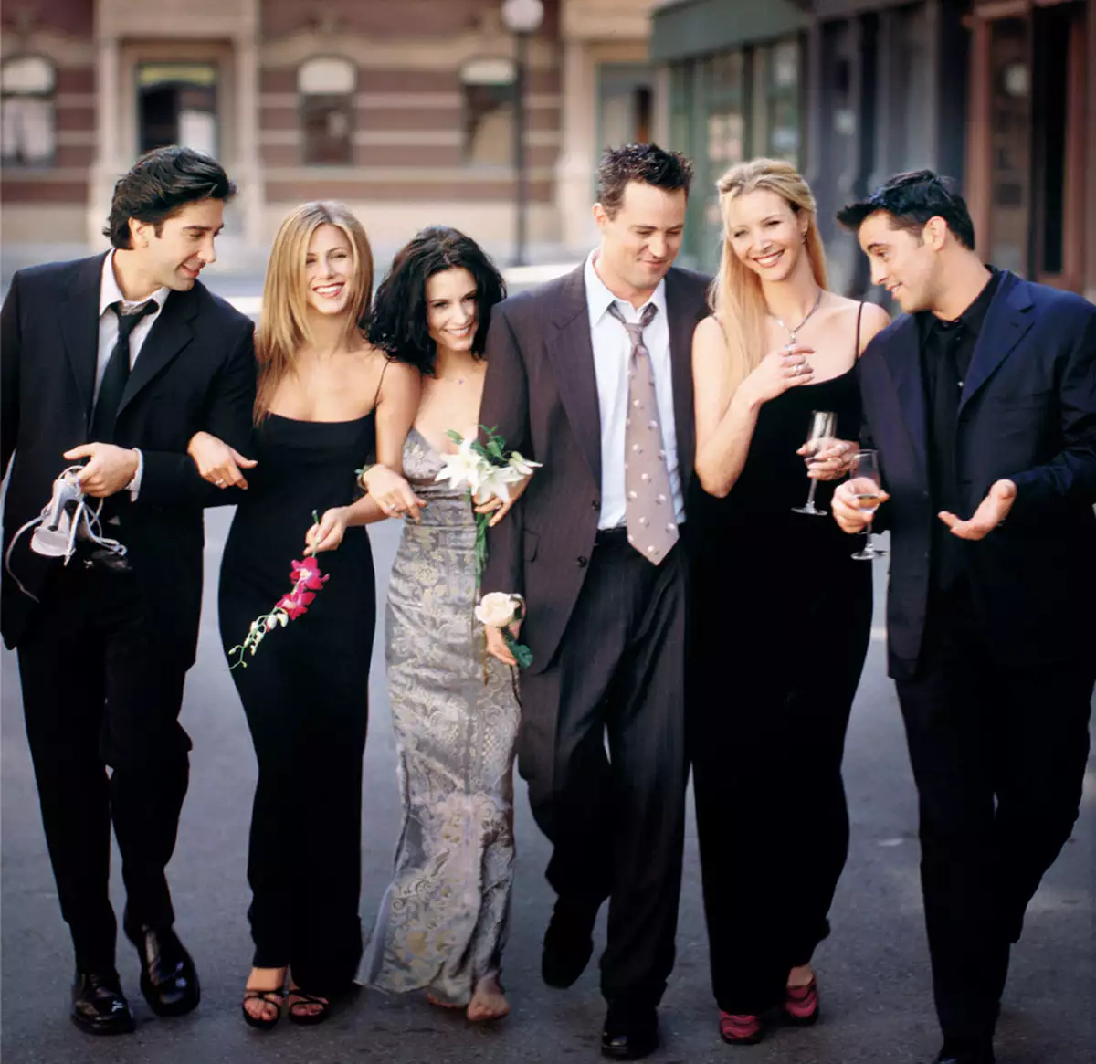 Cast Members Of NBC's Comedy Series Friends Pictured (L) To R : David Schwimmer As Ross