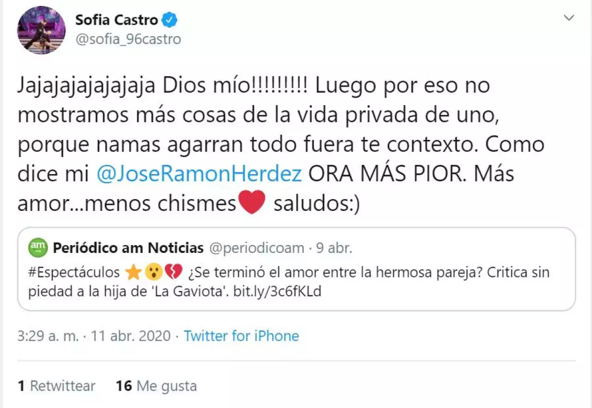 Twitter de Sofía Castro