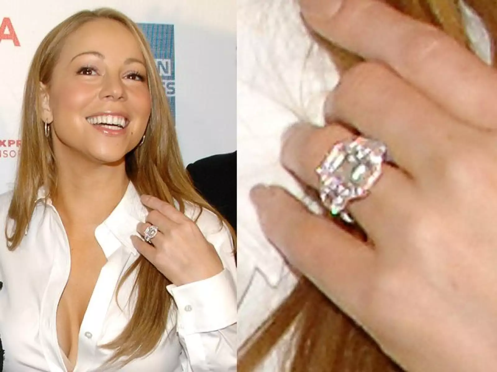 Mariah Carey tiene un ´Jacob and Co. ´ único en el mundo, corte Esmeralda de 17 quilates la piedra central color rosa es de diez quilates y tiene 60 diamantes alrededor, el anillo vale $2.5 millones de dls.