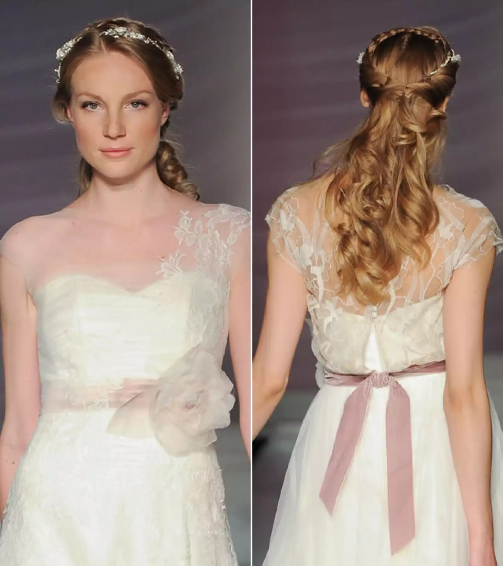 Papilio: También puedes llevar el pelo en media cola. Enchínalo un poco y usa una pequeña corona para darle el toque perfecto, especialmente si te casas de día o tu boda es tipo campestre.