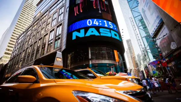 Yellow Taxi in Times Square of New York City, Manhattan