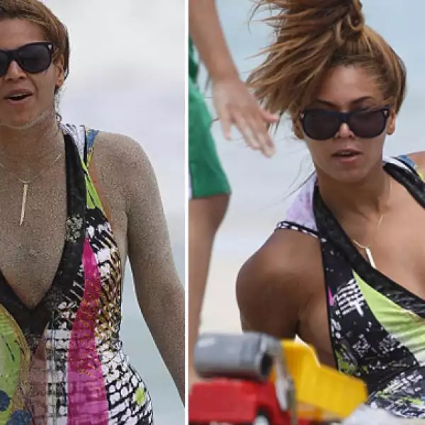 La cantante Beyoncé durante sus vacaciones en la playa.