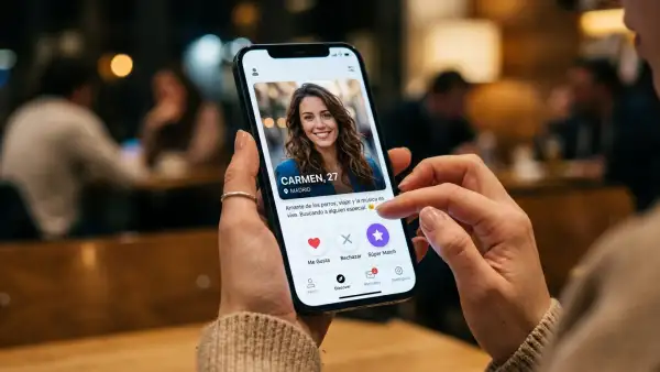 Persona utilizando una aplicación de citas en su smartphone.