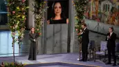 Ana Corina Sosa Machado, hija de la ganadora del Premio Nobel de la Paz María Corina Machado, observa después de aceptar el premio en nombre de su madre, durante la ceremonia del Premio Nobel de la Paz en el Ayuntamiento de Oslo, en Oslo, Noruega, el 10 de diciembre de 2025.