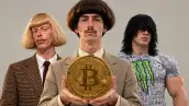 Representación de un influencers virtuales creados con inteligencia artificial junto a un gráfico de criptomoneda.