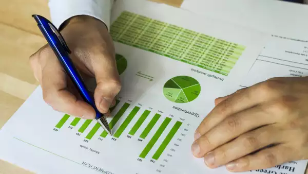 Businessman analyzing sustainable development chart