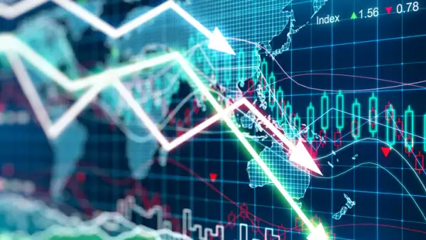Business graph with arrows tending downwards