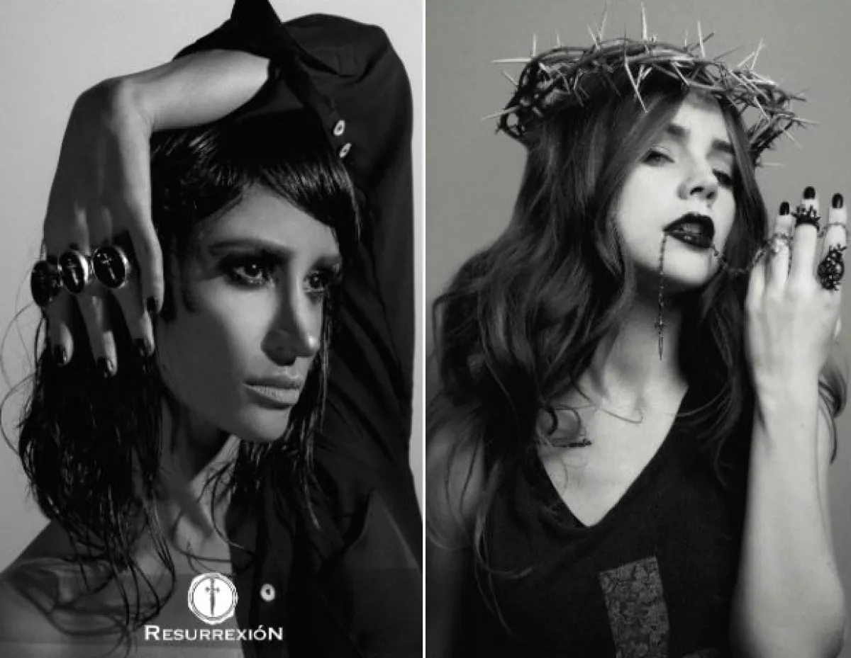 Izquierda: Thanya López portando sus diseños de cruz. Derecha: Camila Sodi con los anillos de Resurrexión.