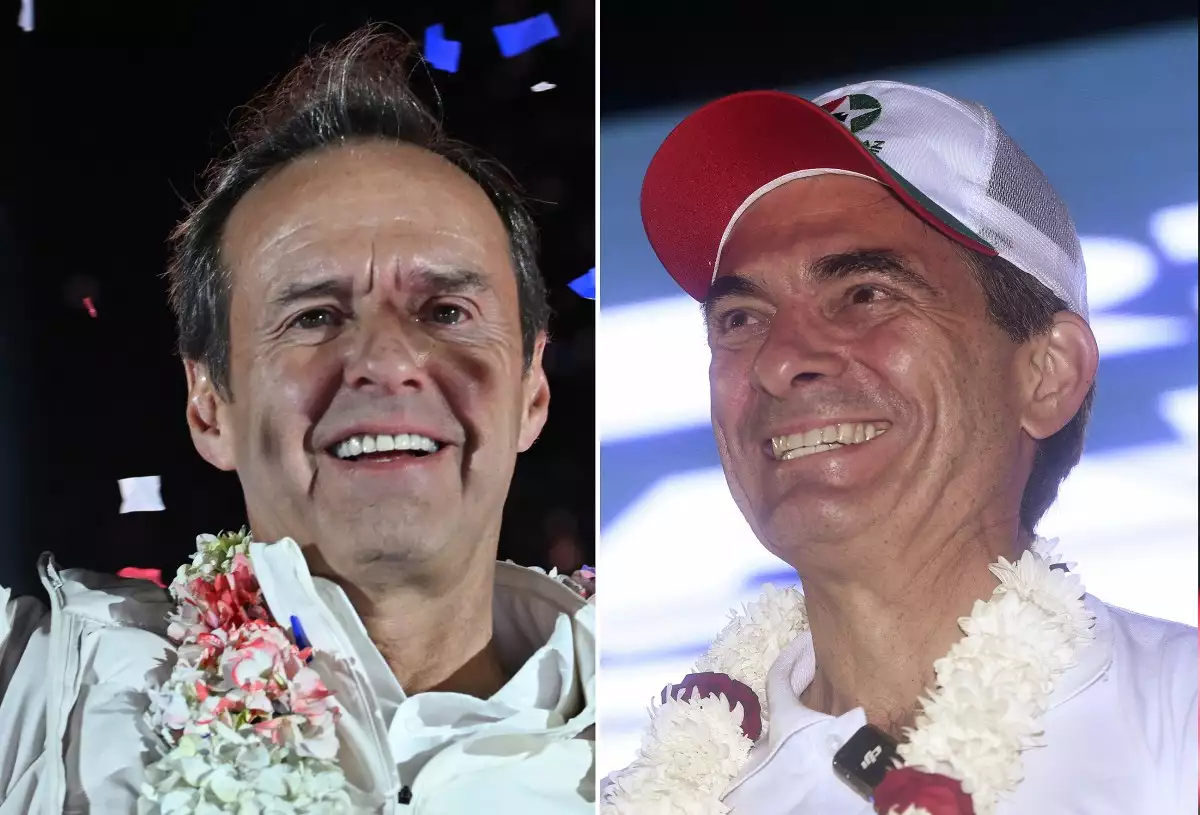 Su combinación de imágenes creadas el 17 de agosto de 2025, muestra al expresidente boliviano y candidato presidencial de la coalición "Alianza Libre", Jorge "Tuto" Quiroga Ramírez (Izquierda), saludando a los partidarios durante su último mitin de campaña en La Paz el 13 de agosto de 2025, y al candidato presidencial boliviano del Partido Demócrata Cristiano (PDC), Rodrigo Paz hace gestos a los partidarios durante su manifestación final de campaña en Torno, provincia de Santa Cruz, Bolivia, el 13 de agosto de 2025.