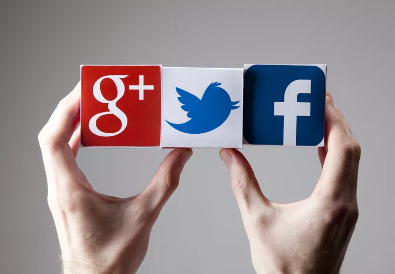 Male hand holds a social network of blocks