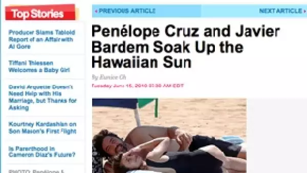 Los actores fueron sorprendidos muy cariñosos, mientras tomaban el sol en Hawai, donde la protagonista de la cinta `Volver´se prepara para comenzar a rodar la cuarta parte de `Piratas del Caribe´.