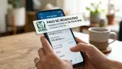 Persona sostiene un celular con una aplicación bancaria que muestra un depósito del IMSS correspondiente al pago de una incapacidad.