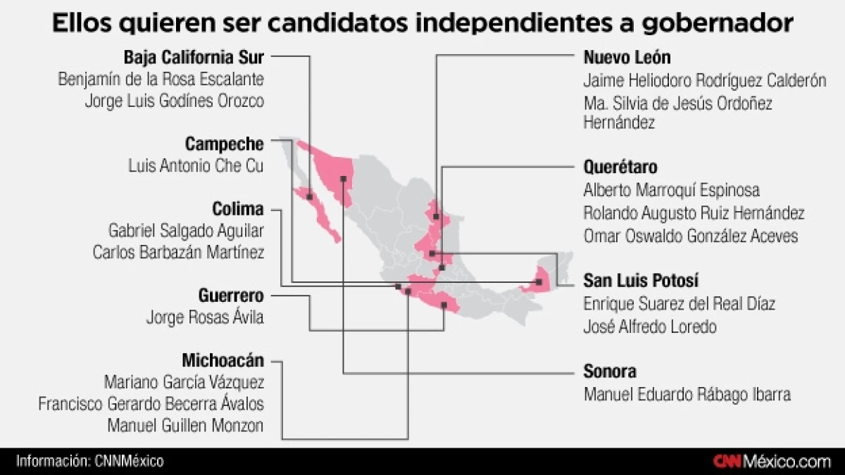 mapa, candidaturas independientes, gobernador, elecciones 2015