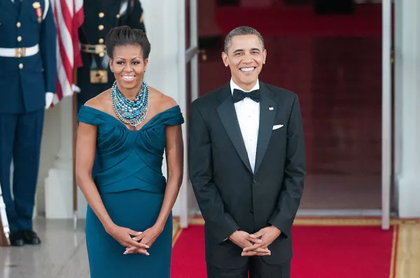 President Barack Obama and First Lady Michelle greet Prime