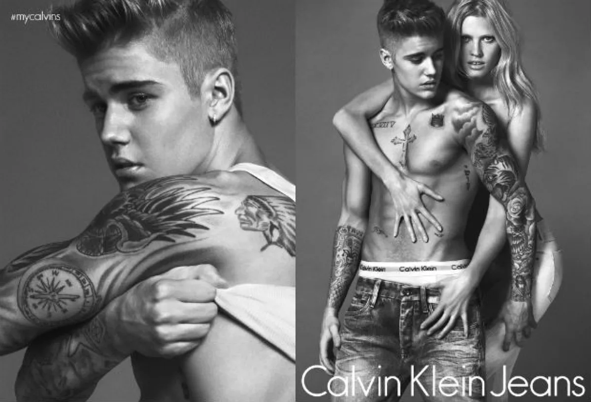 Justin Bieber y la modelo Lara Stone en la nueva campaña de Calvin Klein spring 2015.