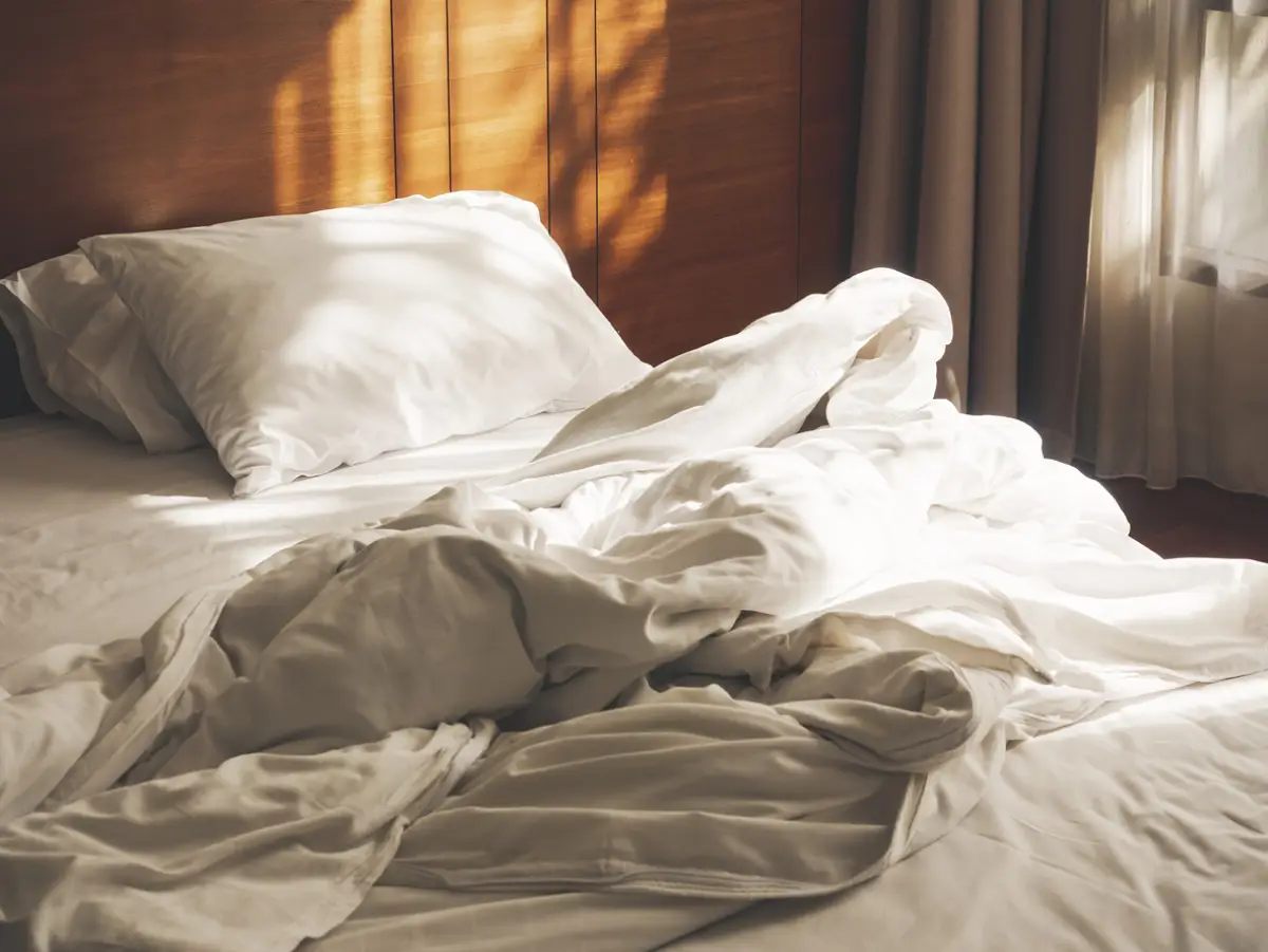 Cama deshecha en la mañana