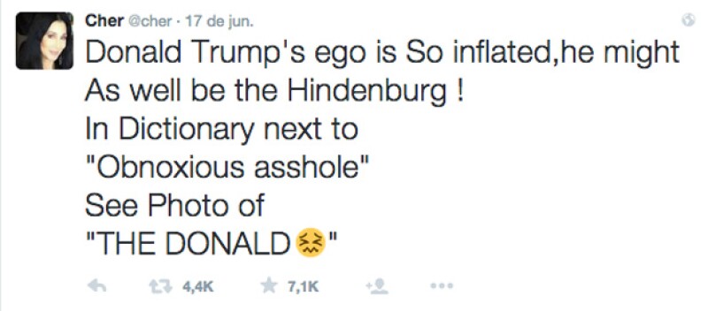Cher se burló de Donald Trump ante los comentarios racistas y construcción del muro de Estados Unidos y México.