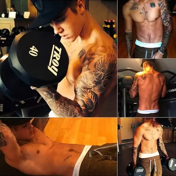 Justin comparte con frecuencia fotgrafías de su cuerpo con poca ropa.