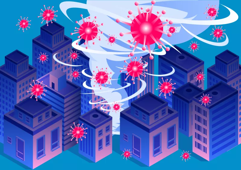 New Coronary Pneumonia Virus COVID-19 Swept Cities, Global Virus Outbreak, Tornado Swept Cities