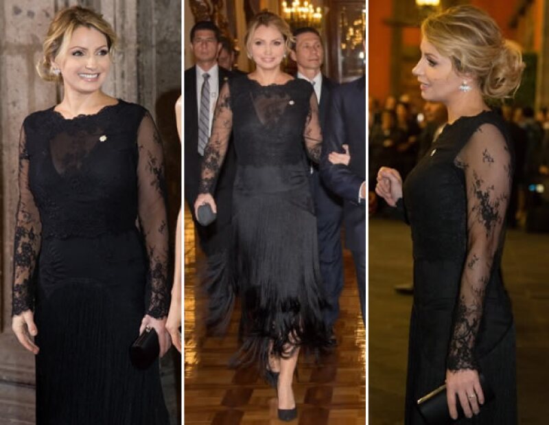 La diseñadora Alexia Ulibarri fue la creadora del vestido con mangas de encaje, transparencias, y falda con flecos que llevó Angélica Rivera a la cena.