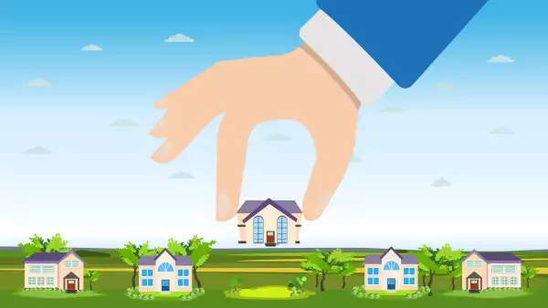 Vector of a hand picking up a house. Property for sale, real estate concept