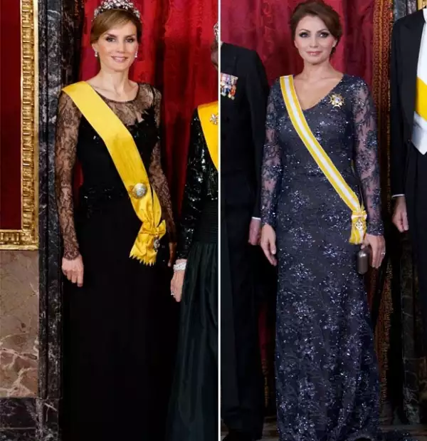 Angélica Rivera y Letizia de Asturias lucieron dos vestidos similares para la cena de gala en el palacio.