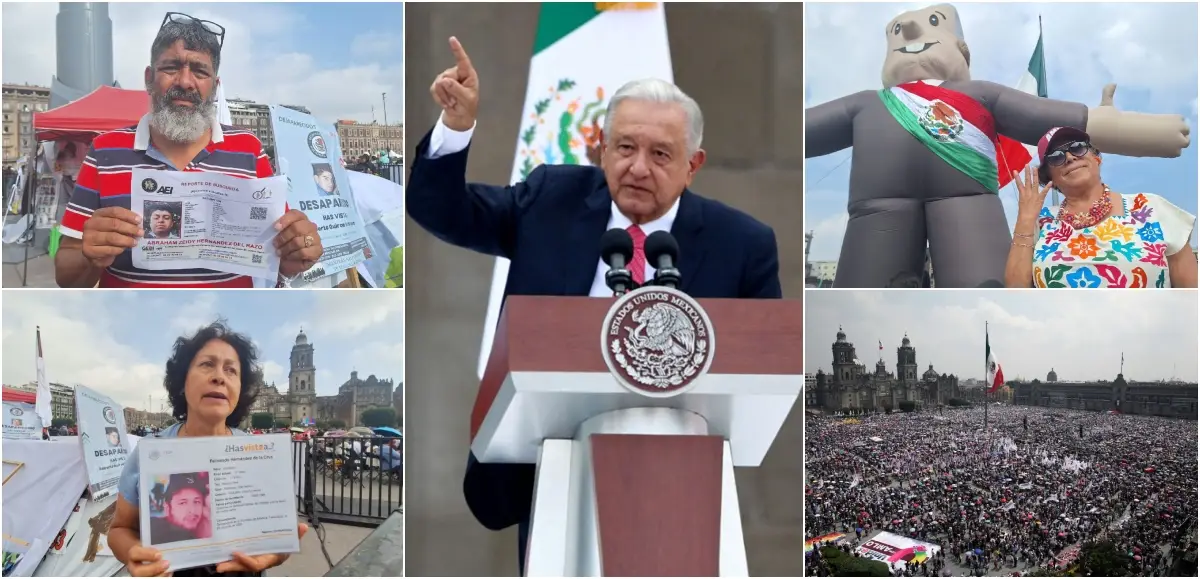 Informe de AMLO en el Zócalo, entre agradecimientos y reclamos por desaparecidos 