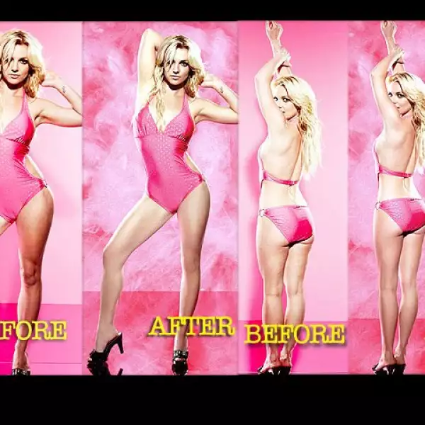A pesar de que Britney negó que se hubieran trabajado las imágenes que realizó para Candie´s resulta que las imágenes sí se photoshopearon.