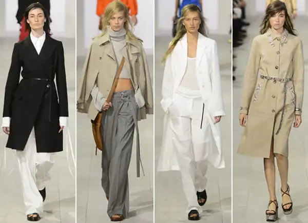 Los trenchcoats, pantalones wide lenght y camisas de vestir, formaron un look masculino en la colección.