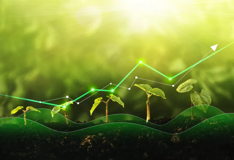 gráfico financiero con plantas